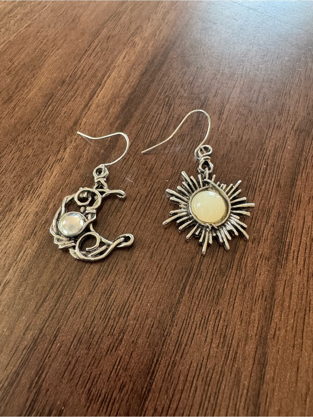 EARTHBOUND Silver Sun and Moon Dangle Earrings with Cream Centers